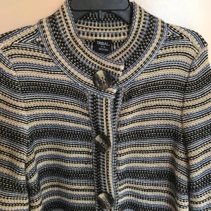 Tribal Knit PS jacket of black tan and blue